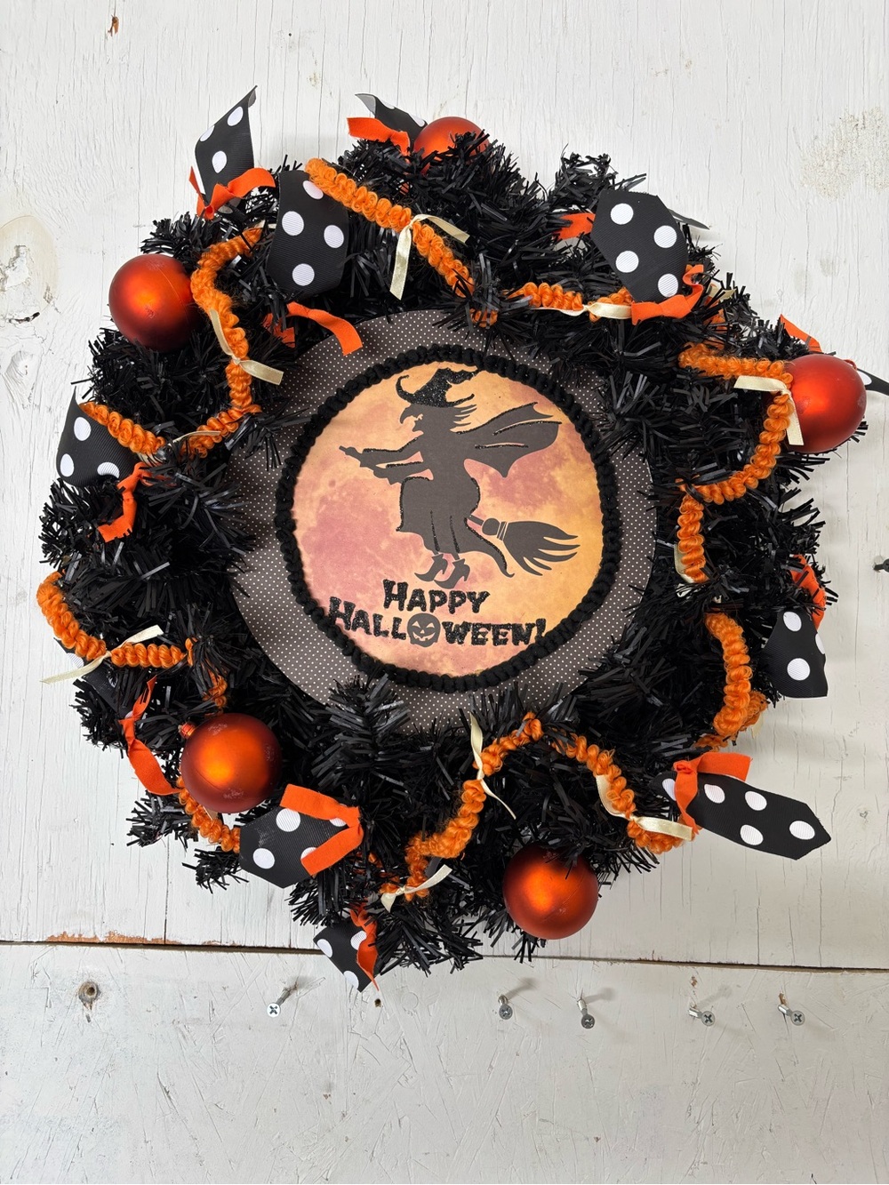 Happy Halloween Black & Orange Witch Wreath